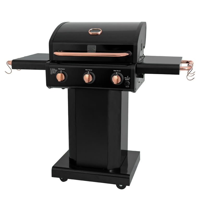 Free Shipping Kenmore 3 Burner Gas Grill Outdoor BBQ Grill Propane Grill with Foldable Side Tables Black with Copper Accent Walmart