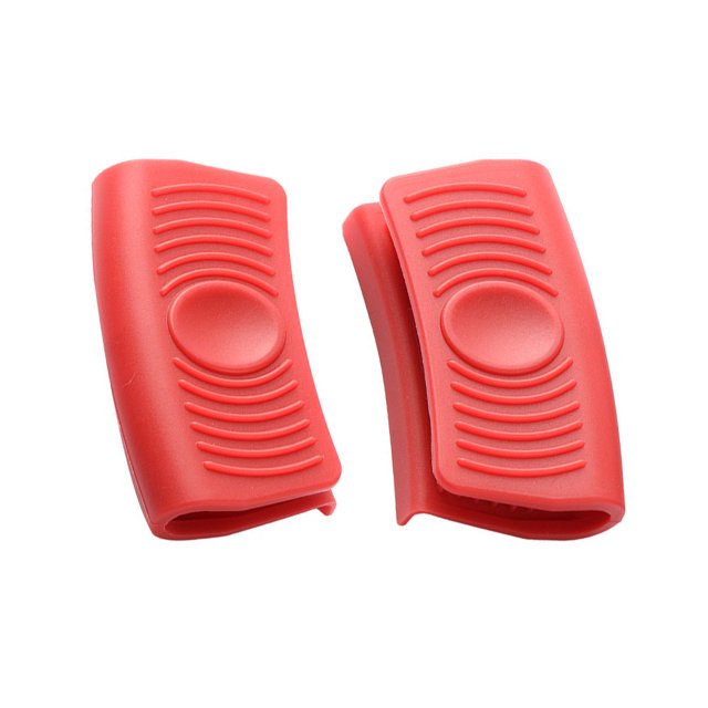 Bearachild 2 piezas de soporte para mango de olla, Protector seguro resistente al calor, Clip de silicona Simple grueso, rojo sin agujero Type3 NO3