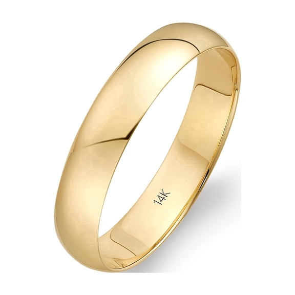 14K Solid Gold Wedding Band, 4mm, Classic Fit, High-Polish Ring, 14K Yellow Gold (Stamped for Authenticity), Size 10