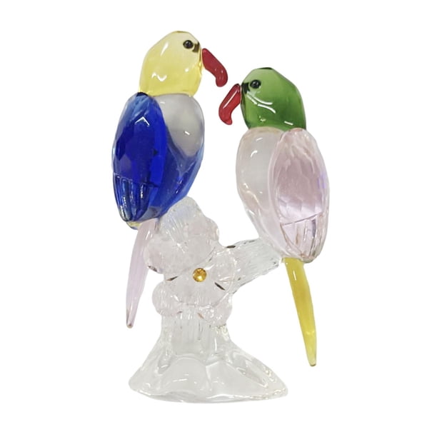 Estatua de loro de cristal, figura de pájaro, escultura, modelo animal, adorno colorido para Rosado