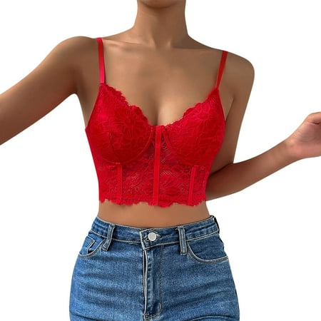 HYSYSB Sports Bras for Women balconette Bras for Women bras for Women seamless Bra womens Fashion Sexy Round Neck Wrapped Chest Solid Color Vest Tank Shirt Blouse bralettes for Women Red L