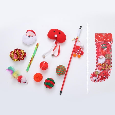 1 Set Interactive Cat Toys Christmas Teaser Scratching Feather Plush Accessories for Indoor Cats Pet Supplies Play Exercise Fun Playing Socks