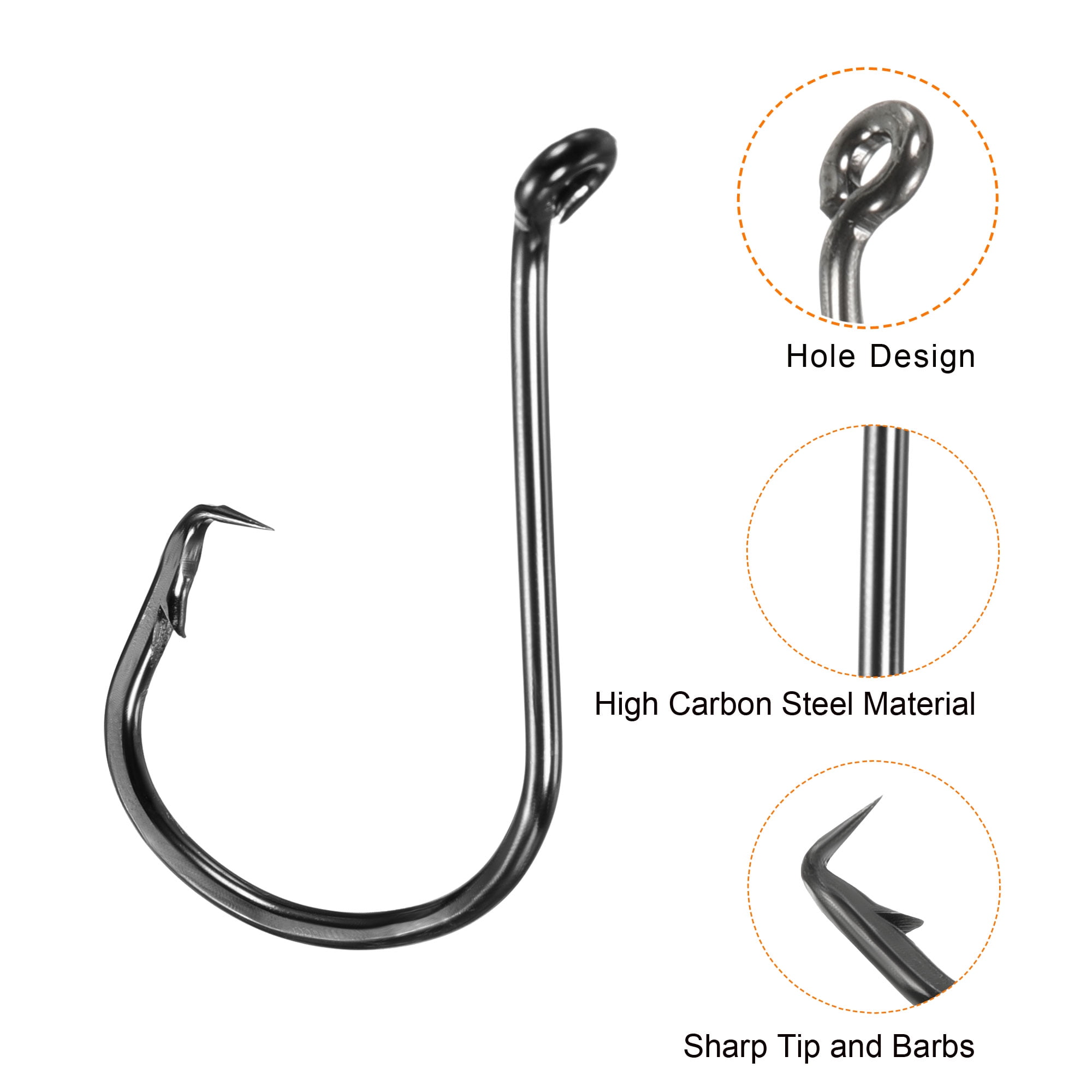 Uxcell 1/0# Carbon Steel Offset Hook Fishing Circle Hooks with Barbs, Black  100 Pack