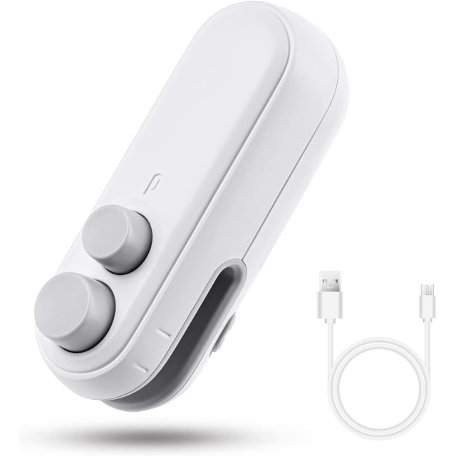 CHAO Mini sellador de bolsas de plástico (blanco), sellador de bolsas portátil 2 en 1 sellador térmico con cortador corta y sella bolsas de plástico, adecuado para alimentos de cocina para bolsa de pa