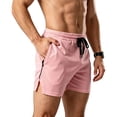 thumbnail image 2 of Besolor Men's Running Shorts Casual Lightweight Breathable Elastic Waist Drawstring Workout Athletic Jogger Shorts with Zipper Pocket(Small,Pink), 2 of 7