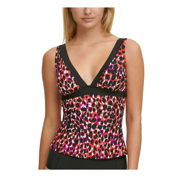 DKNY Women's Red Stretch Lined Removable Cups Deep V Neck Adjustable Tankini Swimsuit Top L