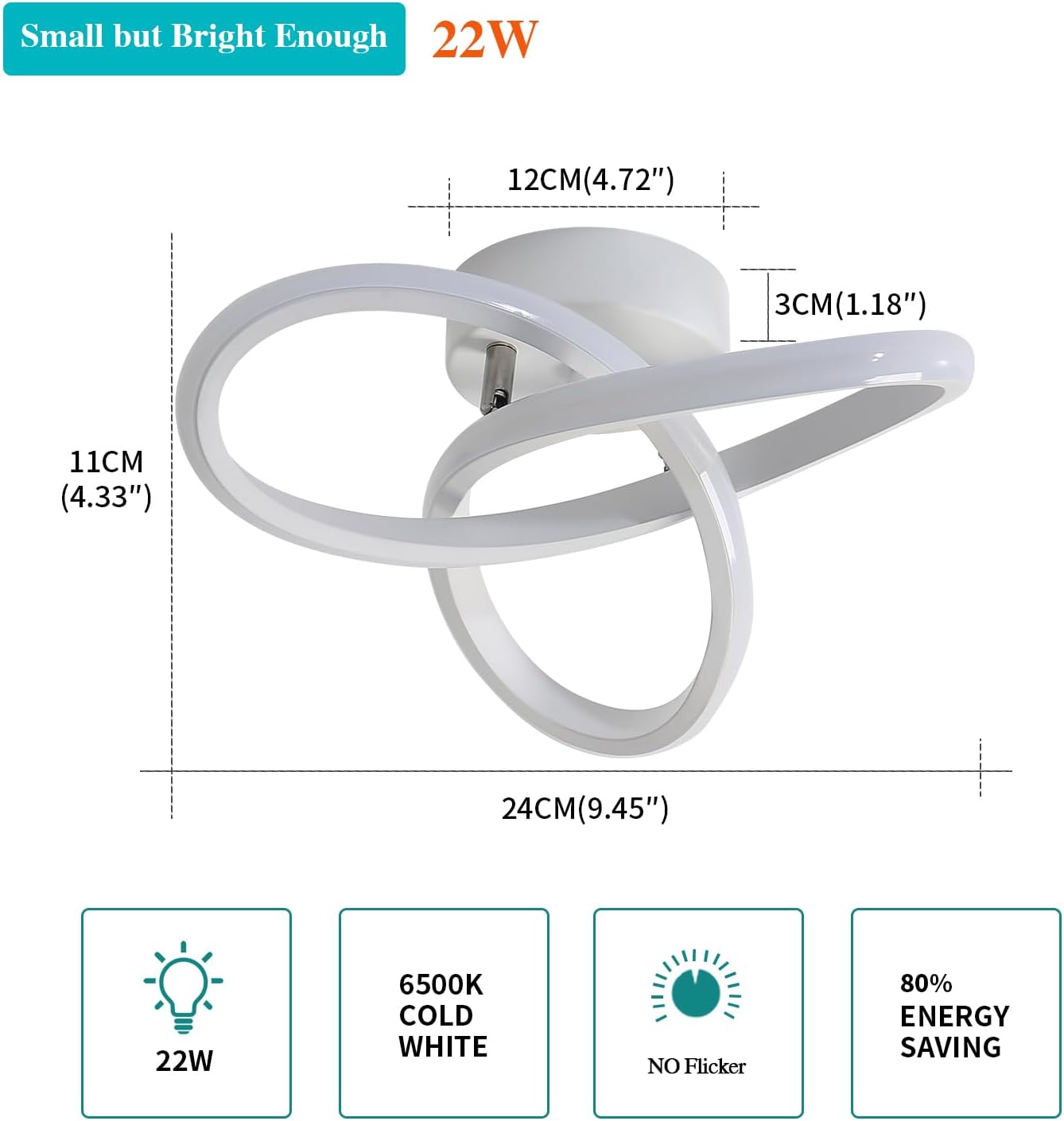 Goeco Modern LED Ceiling Light, Spiral Design Flush Mount Ceiling Light Fixture, 22W Cool White 6500K Hallway Light Fixtures Ceiling Lamps for Kitchen Dining Room Living Room Bedroom