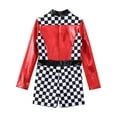 thumbnail image 4 of YONGHS Girls Racer Jumpsuit Kids Race Car Racer Driver Outfits Long Sleeve Checkerboard Unitard Red 8, 4 of 7