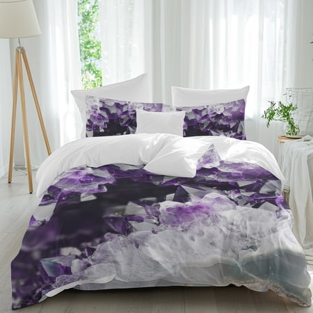 Natural Wild Crystal Agate Stone Queen Size Bed Set,Abstract Modern Marble Texture Bedding for All Seasons,4 Pcs Bed Set,1 Quiltcover (90"x92"),1 Sheet(94"x116"),2 Pillowcases (30"x20")