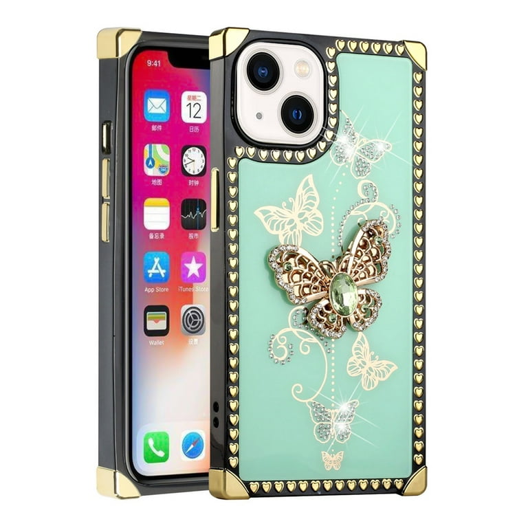  Compatible with iPhone 14 Plus 6.7 Inch Case for Women with  Ring Stand Luxury Fashion Love Design iPhone 14 Plus Sparkle Cute Girly  Cases Glitter iPhone 14 Plus Pretty Butterfly Cover