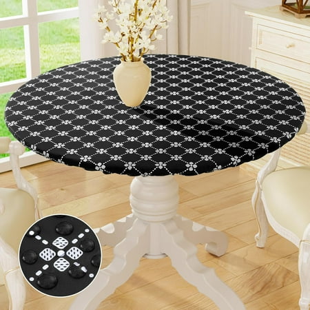 

Round Fitted Tablecloth with Elastic Edge 100% Waterproof Plastic Table Cover Vinyl Flannel Backed Table Cloth Fits 36-44 Round Tables for Dinner Outdoor Picnic Black Black 36-44 Round
