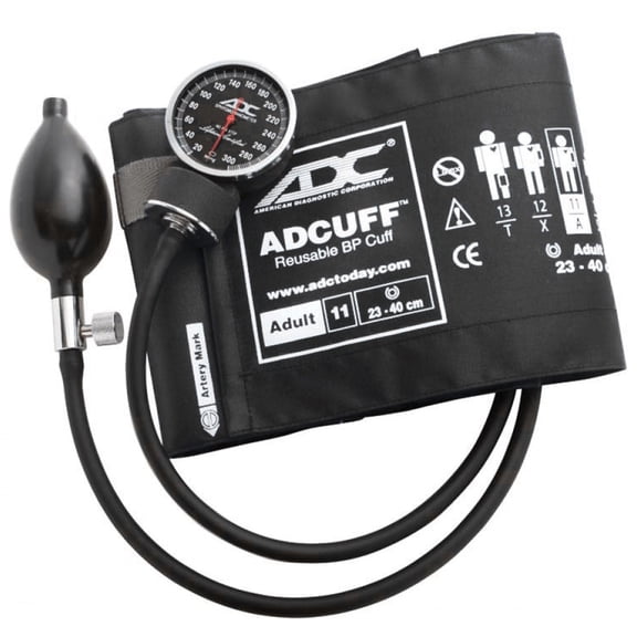 ADC Adult Cuff Arm Aneroid Sphygmomanometer Unit 2-Tubes Black 1 Each