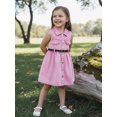 thumbnail image 5 of BemeyourBBs Toddler Baby Girl Denim Dress with Belt Summer Western Baby Girl Cowgirl Outfit Pink Button Down Turn Down Neck Sleeveless A Line Dress, 5 of 9