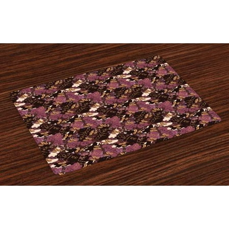 Modern Placemats Set of 4 Coffee Bean Brewed Drink with Color Splashes Illustration, Washable Fabric Place Mats for Dining Room Kitchen Table Decor,Dried Rose Dark Brown and Chocolate, by