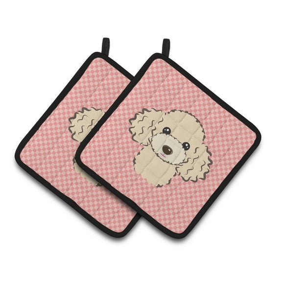 Carolines Treasures BB1258PTHD Checkerboard Pink Buff Poodle Pair of Pot Holders , 7.5HX7.5W, multicolor