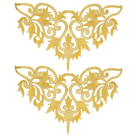 2 Pcs Gold Flower Embroidery Patches Metallic Applique Ethnic Metallic Iron on Patches Vine Lace Applique Polyester Sewing Craft