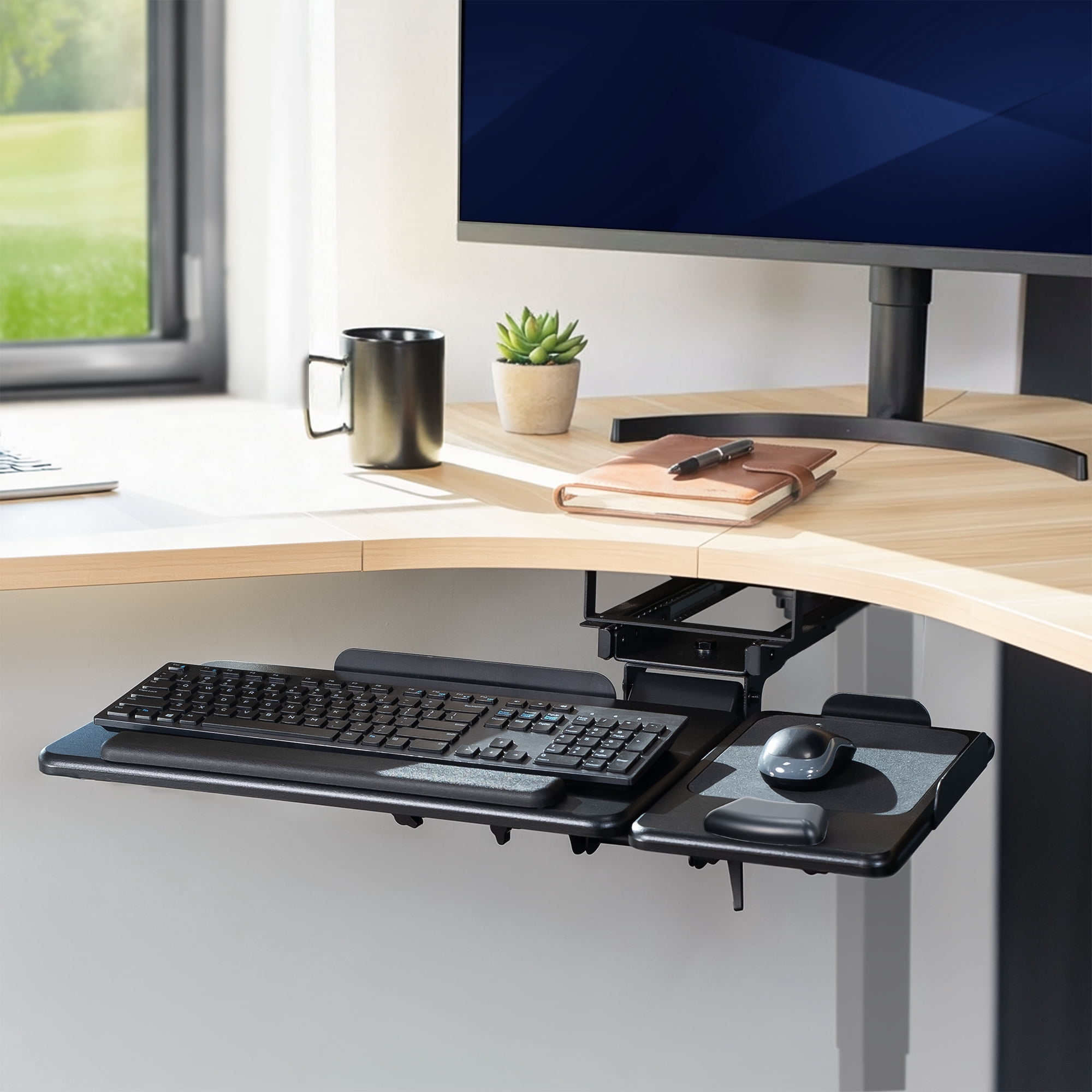 VIVO Black Under Desk 27" x 12" Tilting Keyboard Tray with Independent Mouse Pad