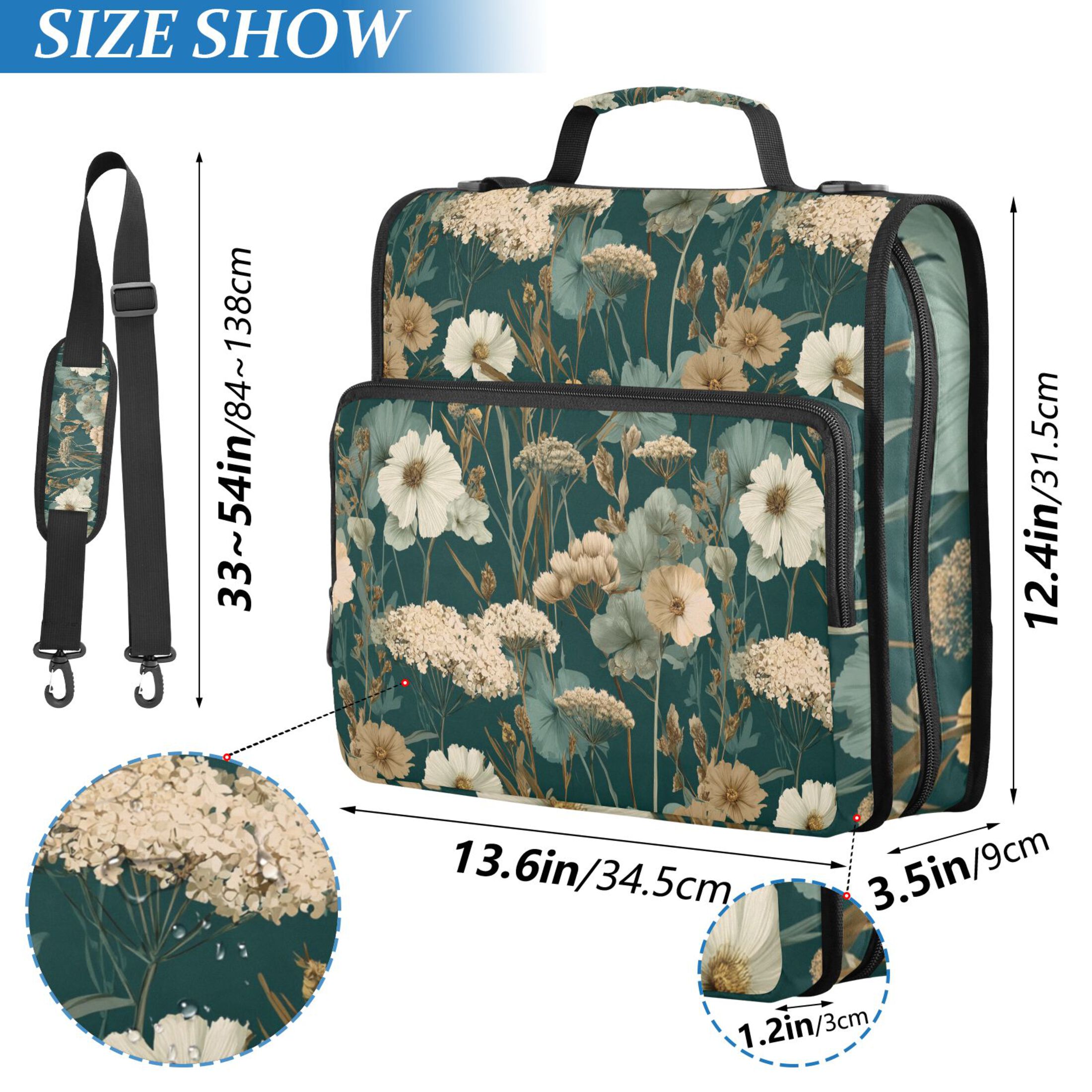 Zipper Binder Natural Scenery and Wildflowers 1.5 Inch Binder Folder Bag with Shoulder Strap and Handle
