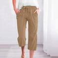 thumbnail image 2 of Seductiva Women's Wide Leg Pants Linen Pants Women Summer Wide Leg Capri Pants Drawstring Elastic Waist Pants High Waisted Pants Casual Beach Trousers Beach Pants Loose Fit, 2 of 5