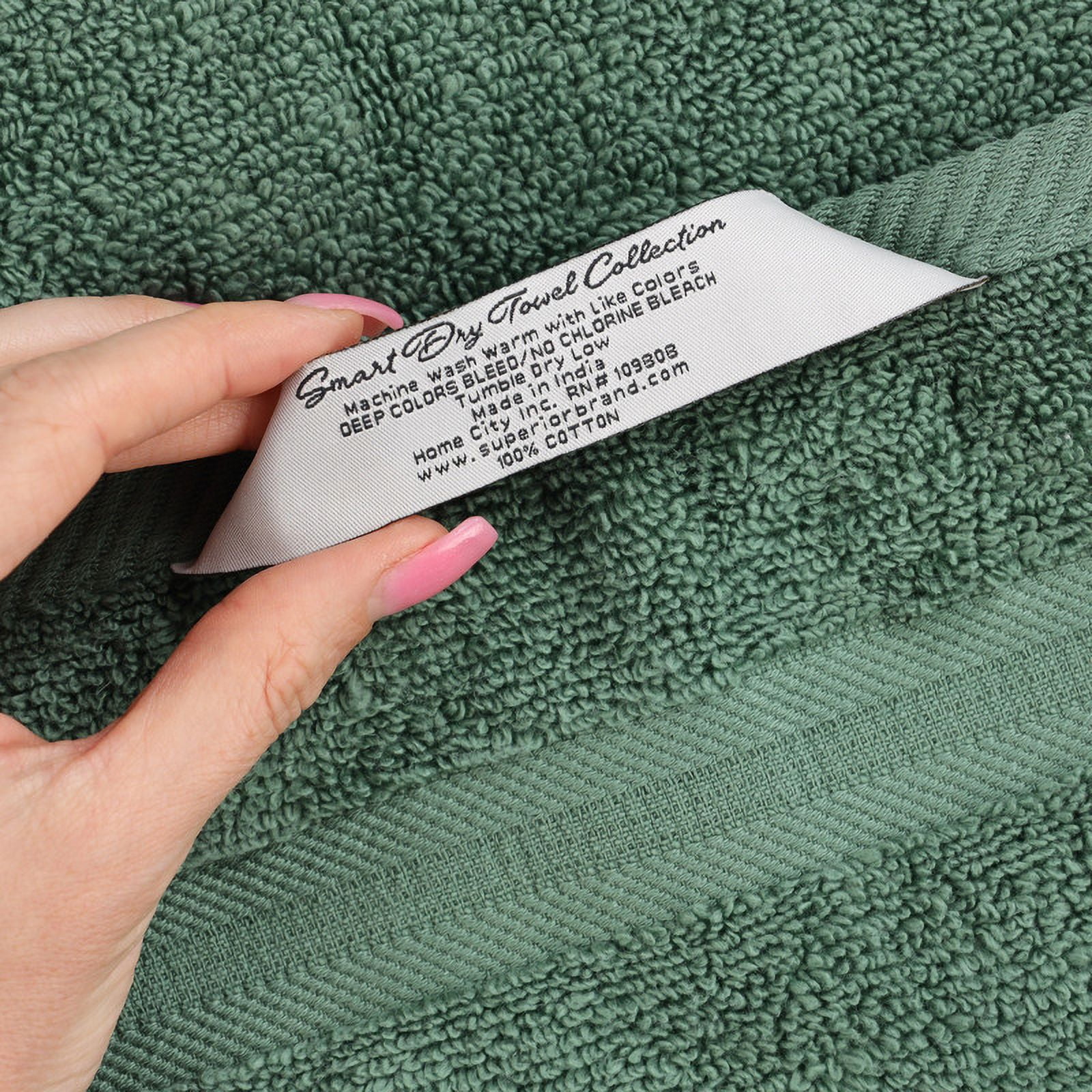 Superior Smart Dry 3-Piece Zero Twist Soft Cotton Towel Set, Quick Dry Fade Resistant, Forest Green