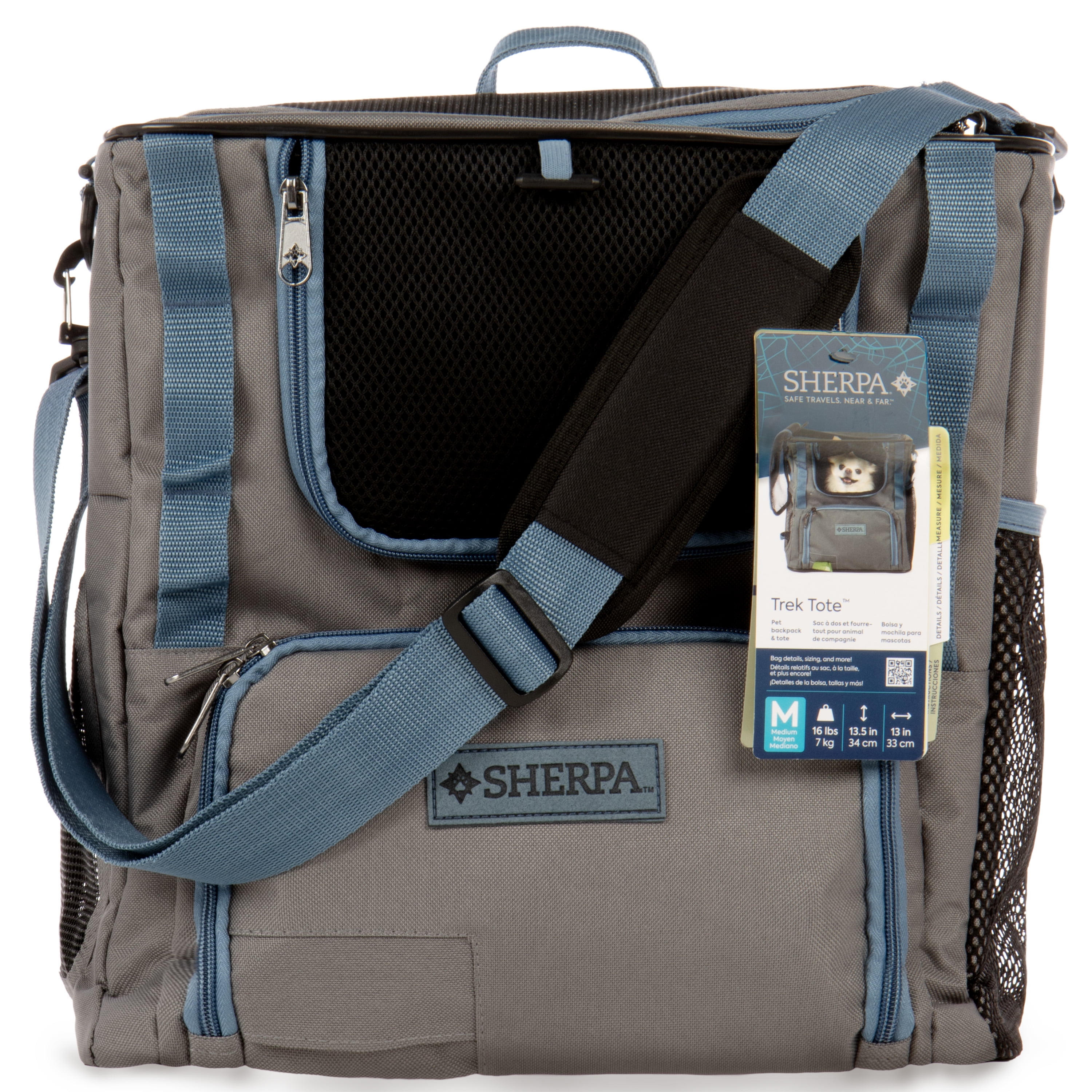 Sherpa Trek Tote 2-in-1 Pet Backpack & Tote for Cats & Dogs - Gray, Medium