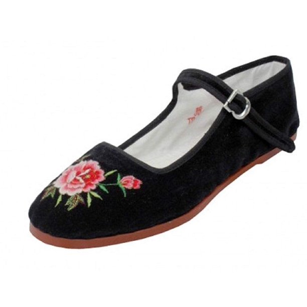 Shoes8teen Shoes 18 Womens Cotton China Doll Mary Jane Shoes Ballerina Ballet Flats 118 Black Emb 7 Walmart Com Walmart Com