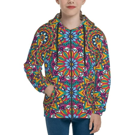 

Hoodies for Women Mandala Long Sleeve Sweatshirt Drawstring Zip Up Hoodie with Pockets Teen Girl Clothes