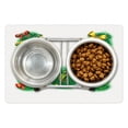 thumbnail image 1 of Christmas Alphabet Pet Mat for Food and Water, M Letter Ribbons Noel Occasion Print on Plain Backdrop, Non-Slip Rubber Mat for Dogs and Cats, 18" X 12", by Ambesonne, 1 of 2