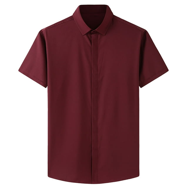 YanHoo Button Down Shirts for Men Short Sleeve Button Up Beach Shirts Solid Casual Summer T-Shirts