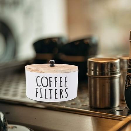 ROSENICE Rectangular Coffee Filter Container 1 Piece White Wood with Lid for Homeowners Rustic Farmhouse Bar Decor