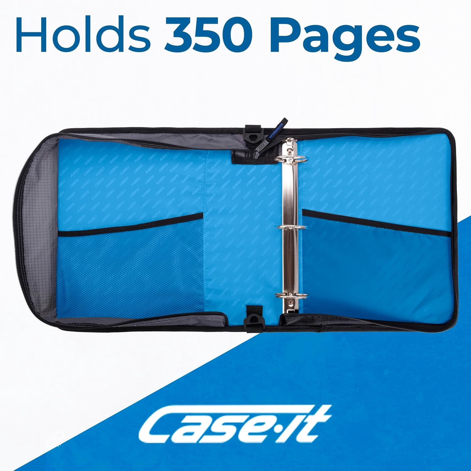 Case-it The Universal Zipper Binder - 2 Inch O-Rings - Padded Pocket That holds up to 13 Inch Laptop/Tablet - Multiple Pockets - 400 Page Capacity - Comes with Shoulder Strap - Denim Blue LT-007