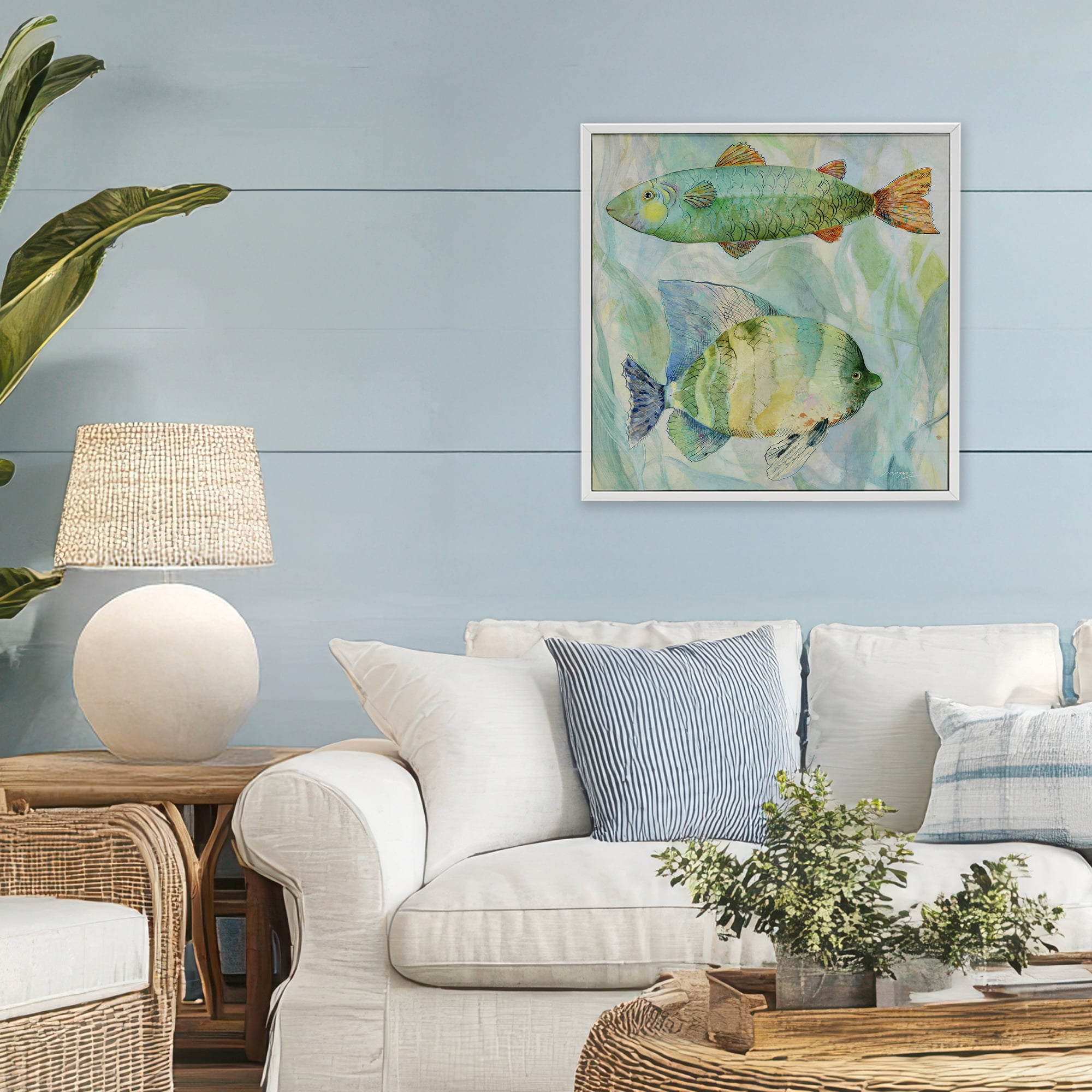 Stupell Industries Sweet Fish Duo Watercolor White Framed Giclee Art, design by Lorenzo Collective