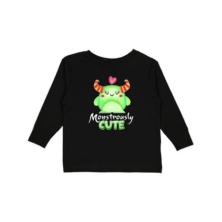 

Inktastic Monstrously Cute Green Monster with Horns and Heart Gift Toddler Boy or Toddler Girl Long Sleeve T-Shirt