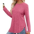 thumbnail image 4 of Long Sleeve Shirts For Women Crewneck Solid Color Pullover Tops Casual Loose Spring Fashion Sweatshirts, 4 of 6