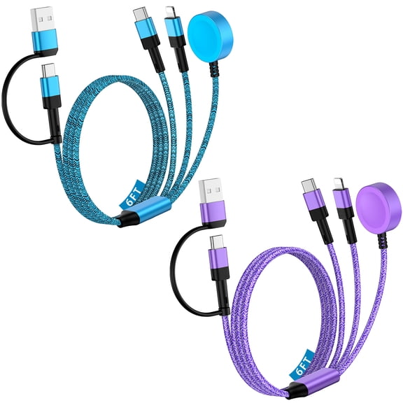 3 in 2 USB C iWatch Charger,2PACK iPhone Multi Charging Cable USB Type C Charger Cable Cord 6FT Magnetic iWatch Fast Charging Pad Wireless Charger Dock Stand Compatible for iWatch Samsung&iPhone16-12