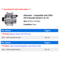 thumbnail image 2 of Alternator - Compatible with 2006 - 2010 Hyundai Sonata 3.3L V6 2007 2008 2009, 2 of 2
