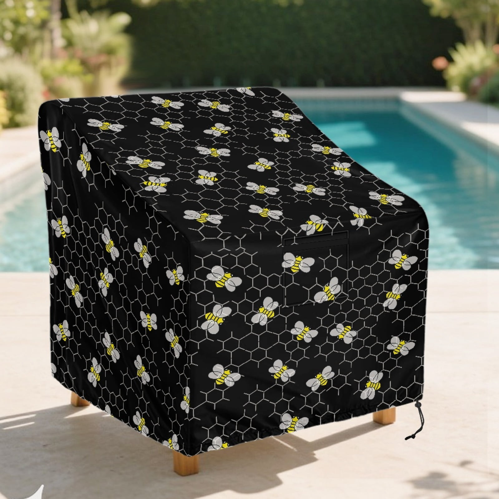 Renewold Outdoor Chair Covers Waterproof Couch Cover Dust Proof Heavy Duty Patio Adirondack Chair Protector with Air Vent Fits up to 29"W x 33"D x 36"H, Bee Honeycomb Black