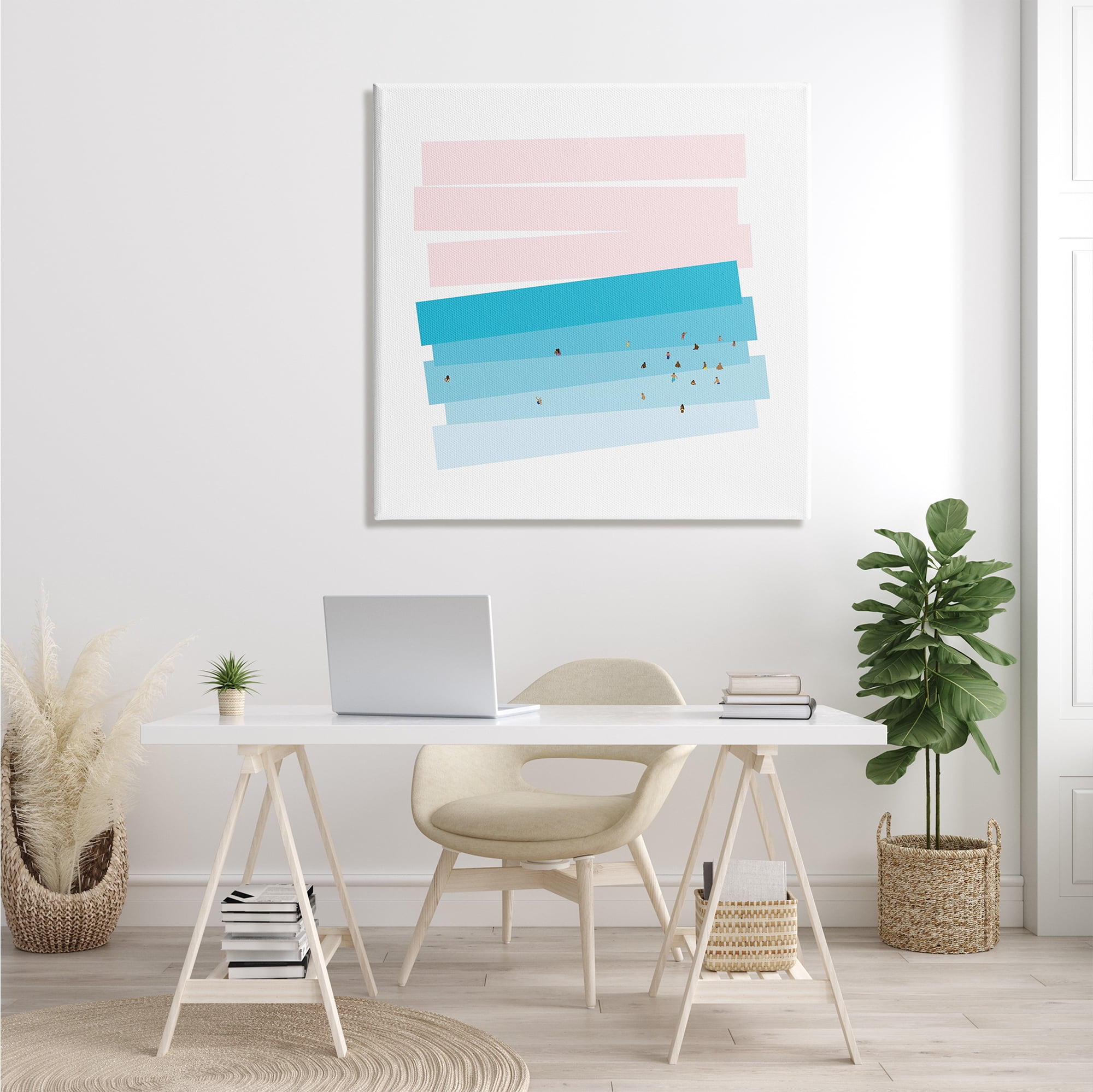 Stupell Industries People Swimming in Ocean Geometric Abstract Pink Sky, 36 x 36, Designed by Make Much Studios