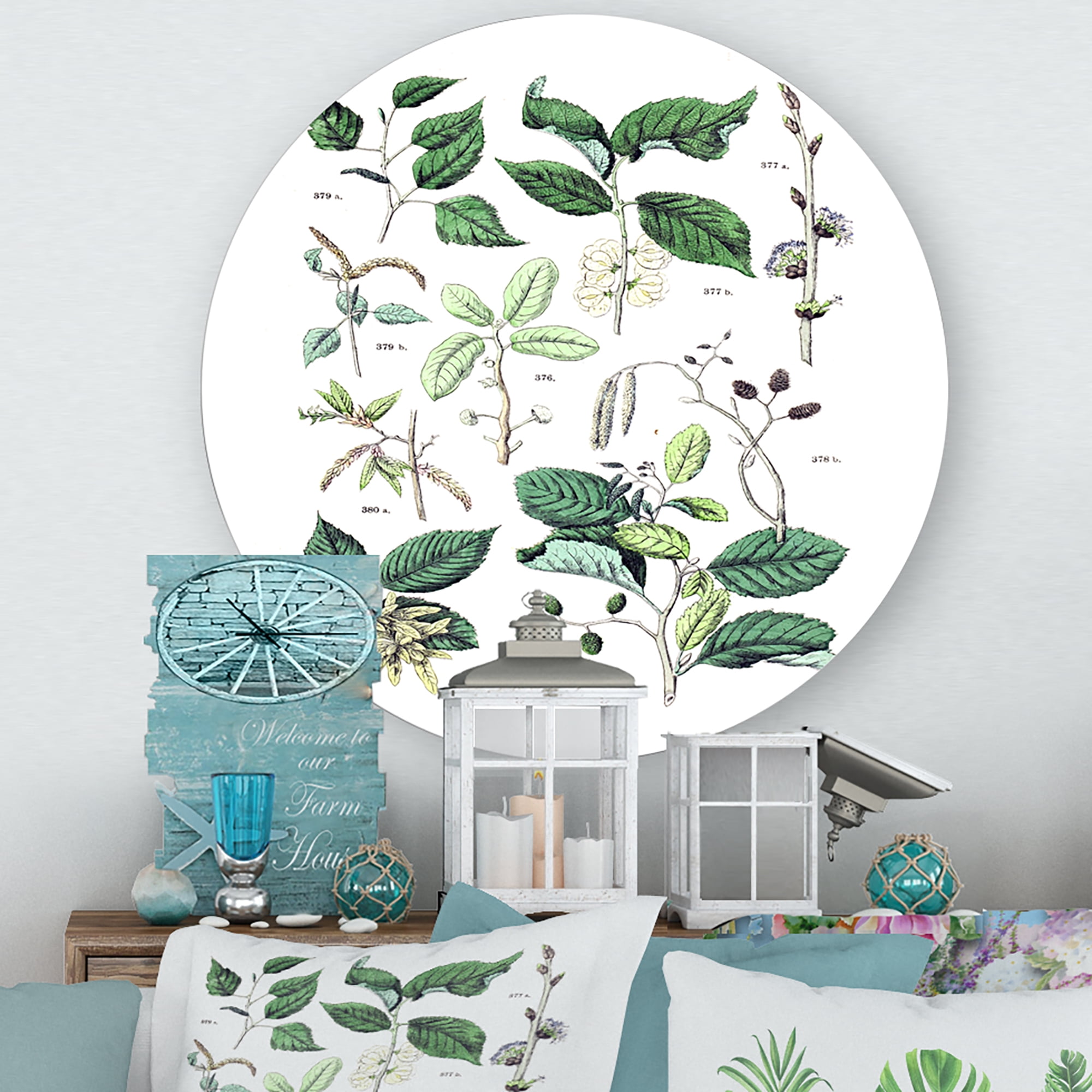 Designart 'Ancient Botanicals VIII' Traditional Circle Metal Wall Art 11x11 - Disc of 11