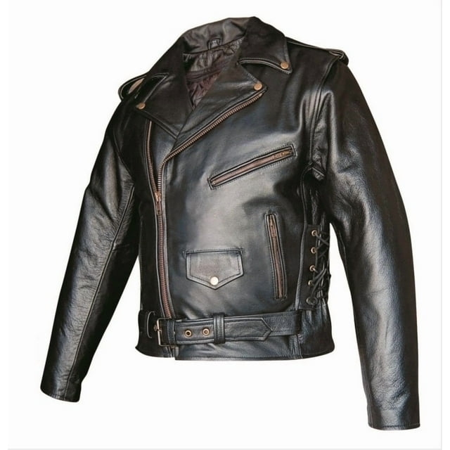 Allstate Leather Men's AL2022 Basic Motorcycle Jacket 60 Black