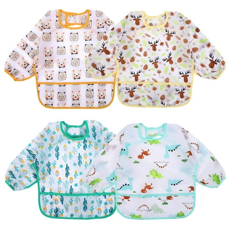 4 Pack Long Sleeve Baby Bibs Waterproof Sleeved Bib Toddler Soft Bib for 24-36 Months