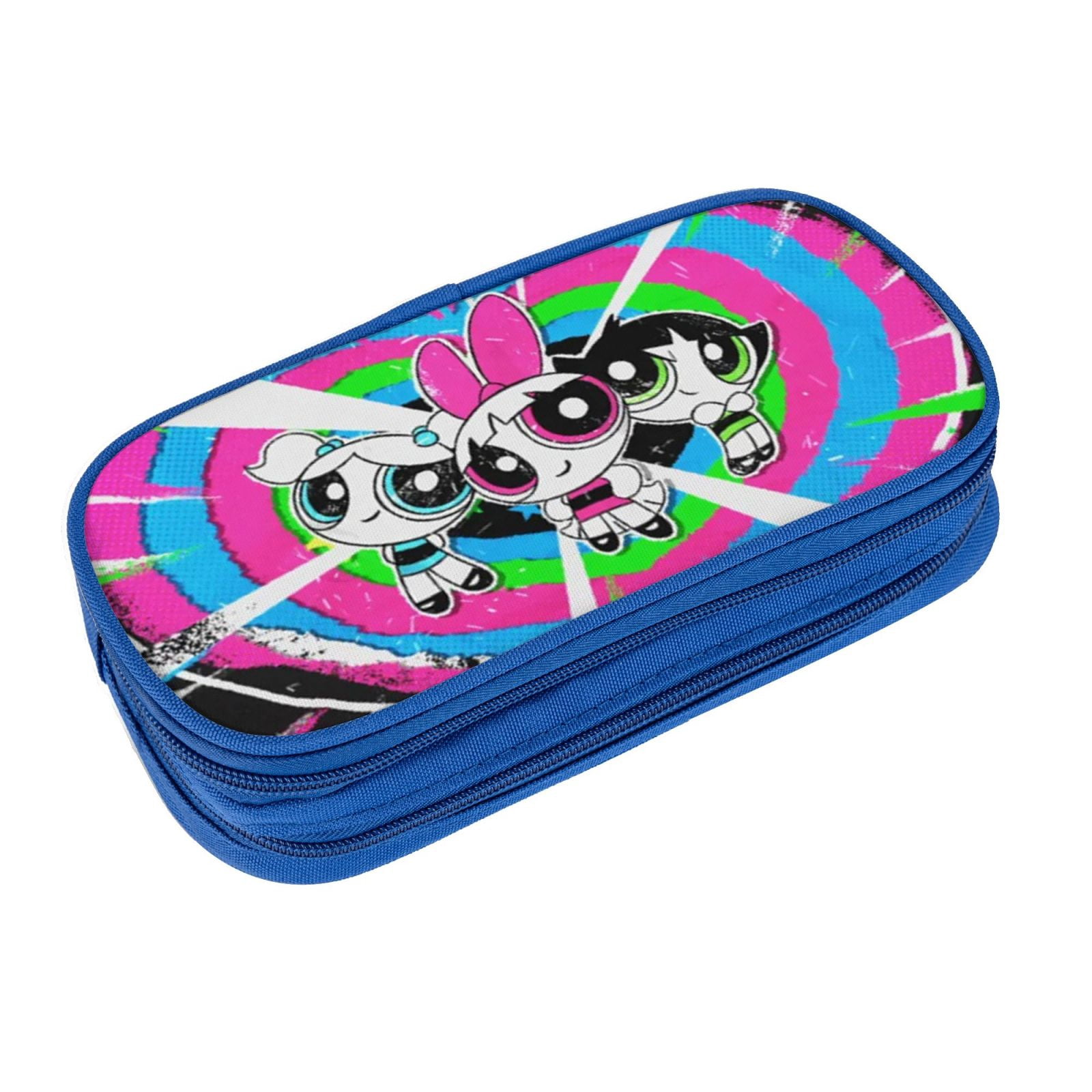 The Powerpuff Gi-rls Pencil Case Large Capacity Pencil Pouch Penbag Office Stationery Organizer Travel Makeup Bag Blue