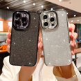 thumbnail image 6 of Compatible for iPhone 14 Pro Luxury Glitter Plating Clear Case, Cute Bling Sparkly Shiny Case for Women Girls Soft TPU Shockproof Camera Protective Back Cover Electroplated Case - Black, 6 of 11