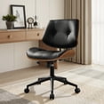 thumbnail image 5 of XIZZI Home Office Chair, Armless Mid-Century Ergonomic Desk Chair with 3" Thick Cushion, Premium PU Leather Mid Back 360 Swivel Computer Chair with Walnut Design, Button-Tufted Black, 5 of 10