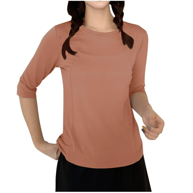 Dagugfen Hauts de Pyjama pour Femmes Manches 3/4 Col Rond Ample Confortable Doux T-Shirts Basiques Vêtements de Détente Blouse Décontractée
