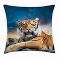 thumbnail image 1 of Tiger Throw Pillow Cushion Cover, Calm Siberian Large Cat with Beautiful Sunset Resting on a Boulder Relaxed Beast, Decorative Square Accent Pillow Case, 16 X 16 Inches, Multicolor, by Ambesonne, 1 of 2