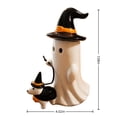 thumbnail image 3 of Halloween Ceramic Ghost Walking Puppy Statue with Witch Hat, Glossy Resin Tabletop Halloween Decoration, 3 of 6
