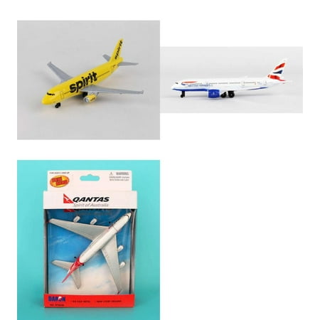 Spirit, British Airways, Qantas Airlines Diecast Airplane Package - Three 5.5' Diecast Model Planes