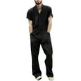 thumbnail image 2 of dzxyzu Men's Solid Colour Short Sleeve Jumpsuit With Zip Work Lapel One Piece Suit Short-Sleeved Shirt Overalls Cargo Pants with Pockets, 2 of 9