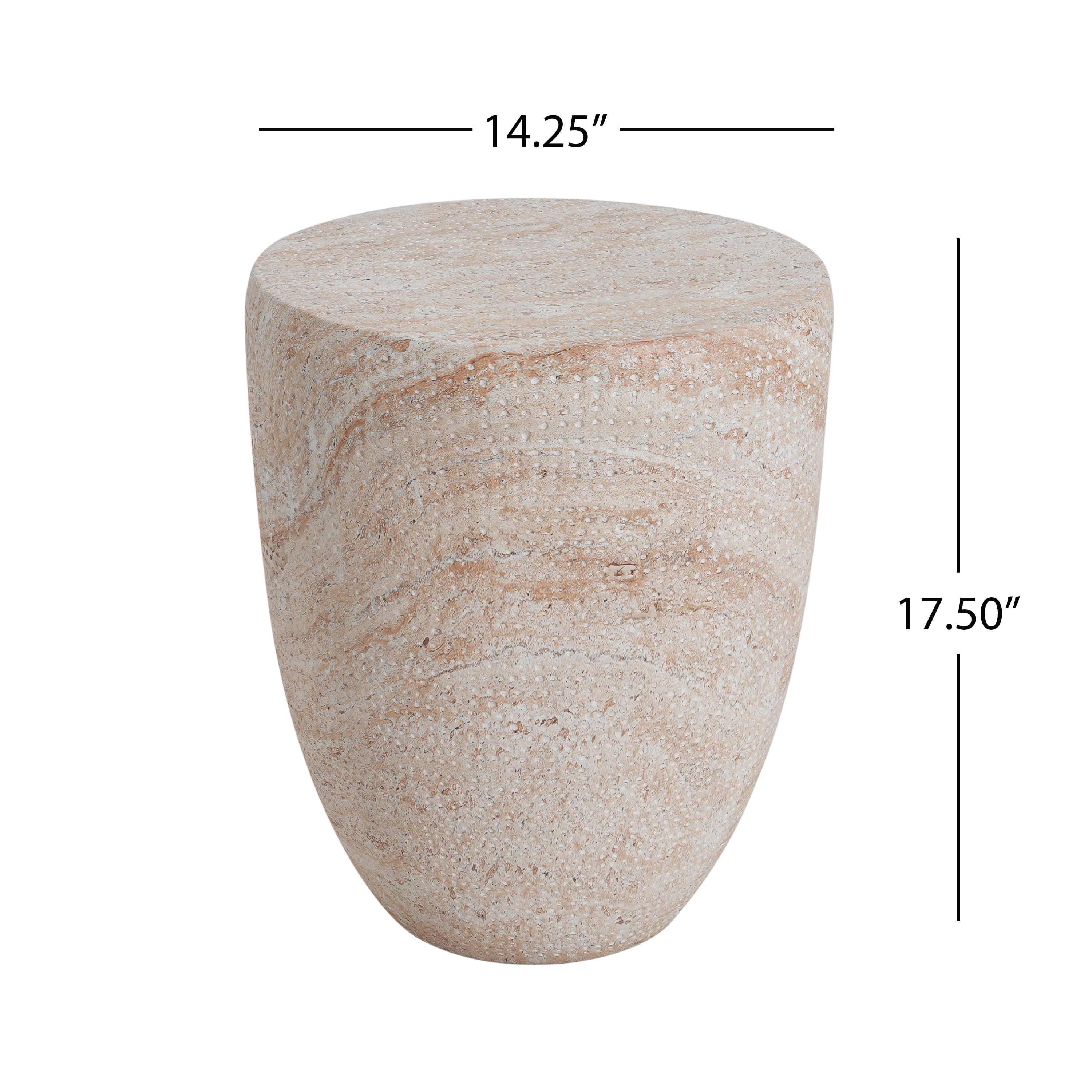Lightweight Concrete Side Table with Travertine Finish, Beige, 14.25 x 14.25 x 17.5 in